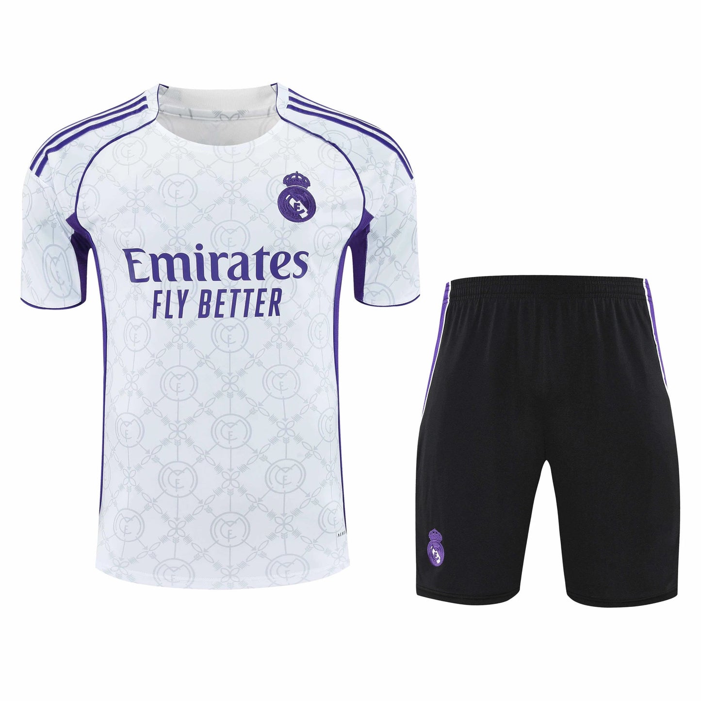 2526 Real Madrid White Purple Shoulder Training Suit Set Short Sleeves