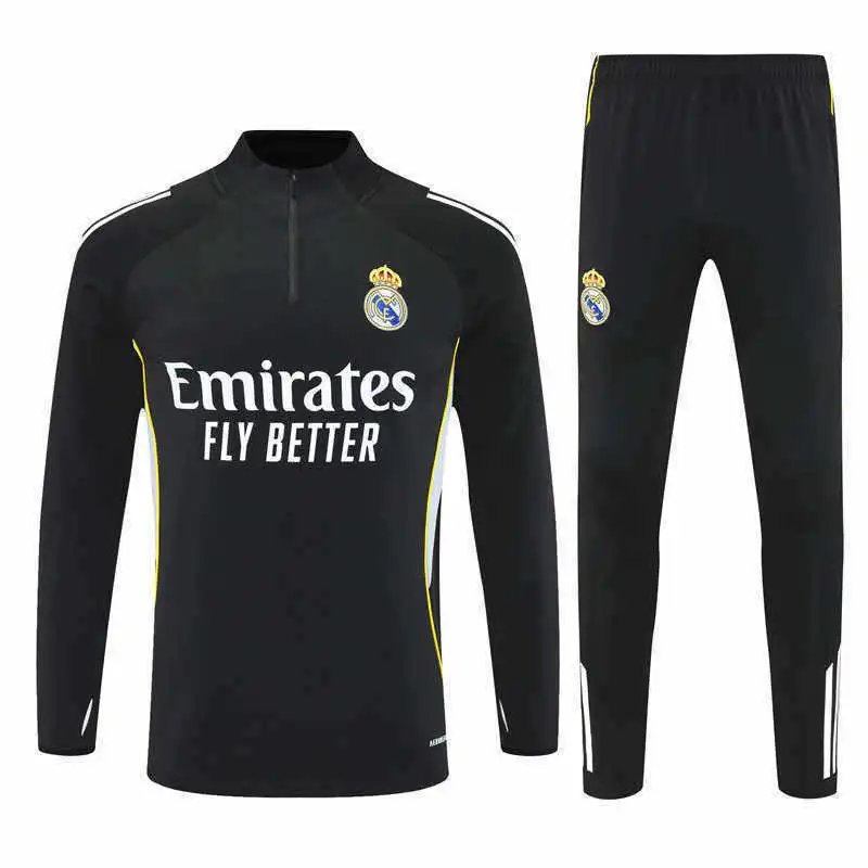 2526 Real Madrid Black and White Shoulder Training Uniform Half-Pull Set