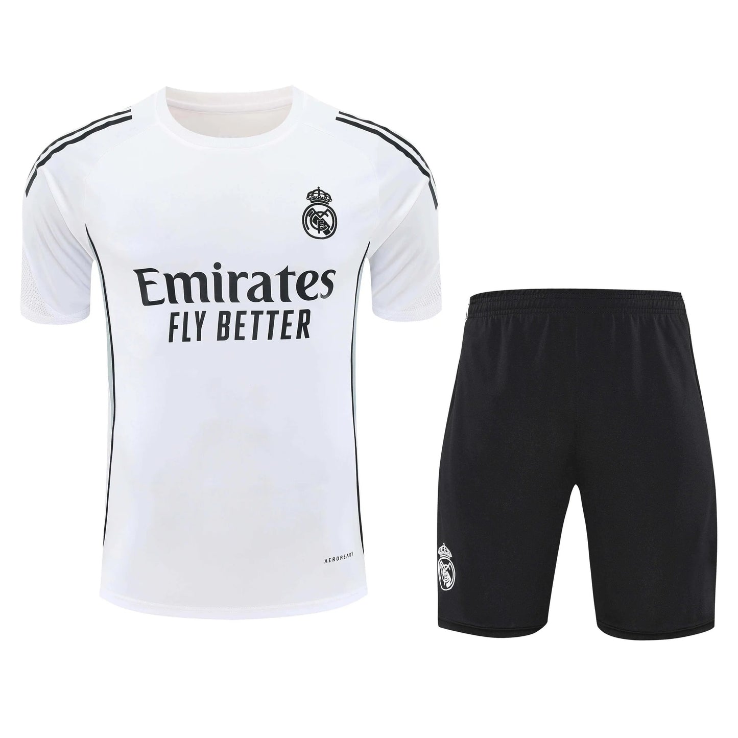 2526 Real Madrid White Black Shoulder Training Set Short Sleeves