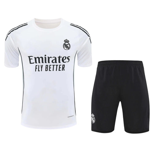 2526 Real Madrid White Black Shoulder Training Set Short Sleeves