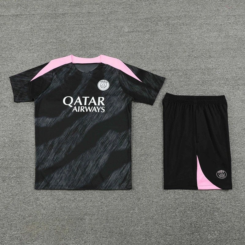 2425 Paris Black Grey Pink Shoulder Training Uniform Set Short Sleeve