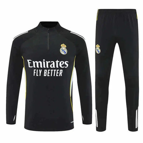 2526 Real Madrid Black and White Shoulder Training Uniform Half-Pull Set