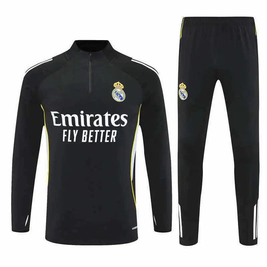 2526 Real Madrid Black and White Shoulder Training Uniform Half-Pull Set