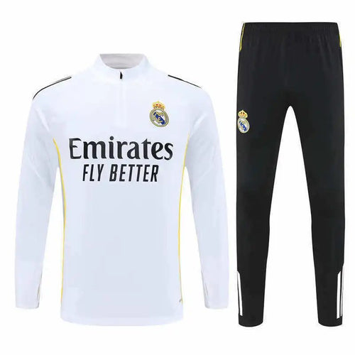 2526 Real Madrid White Black Shoulder Training Uniform Semi-Pull Set