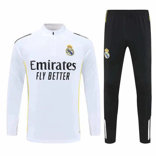2526 Real Madrid White Black Shoulder Training Uniform Semi-Pull Set