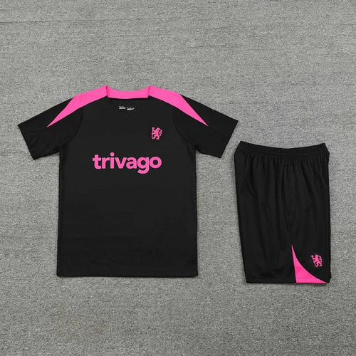 2425 Chelsea Black Pink Shoulder Training Uniform Set Short Sleeves