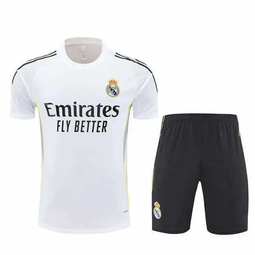 2526 Real Madrid White Black Shoulder Training Uniform Set Short Sleeves