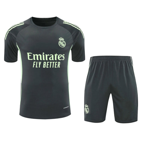 2526 Real Madrid Gray Light Green Shoulder Training Uniform Set Short Sleeves