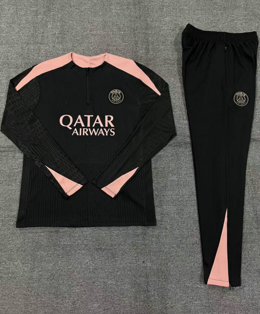 2425 Paris Black Pink Shoulder Training Uniform Half Pull Set