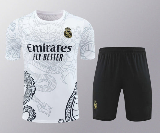 2425 Real Madrid White Chinese Dragon Training Set Short Sleeve