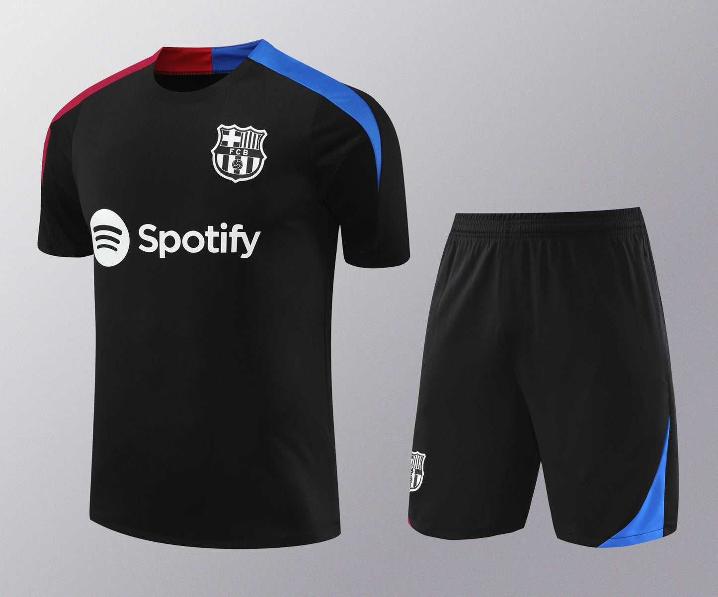 2425 Barcelona black red blue shoulder training suit short sleeve